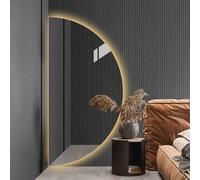 ZYBOWAYL 100cm Espejo de Maquillaje Antivaho Media Luna Grande 120cm Espejo de Baño de Pared Retroiluminado LED con Interruptor Táctil, 3 Color Regulable(Left Cut,80x40cm)