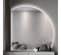 ZYBOWAYL 100cm Espejo de Pared de Baño Media Luna 80cm con 3 Colores de Luz, Brillo Ajustable, Espejo Inteligente Decorativos 90cm Antivaho Inteligente(Left Under Cut,36inch/90cm)