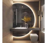 ZYBOWAYL 100cm Espejos de Baño con Luz Semicircular, 120cm Espejo de Pared LED Retroiluminado Antivaho, 3 Temperaturas de Color Ajustable 3000K-6000K(Left Cut,120x80cm/47x32)