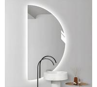 ZYBOWAYL 100x50cm Media Luna Espejo Baño Regulable con 3 Colores Luz 120x60cm, Espejo de Maquillaje LED Inteligente Antivaho, a Prueba de Explosiones(Left Cut,80x40cm/32x16in)