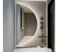 ZYBOWAYL 120/100cm Espejo de Baño con Regulable 3 Luces de Color, Semicircular Espejo de Pared Decorativos Antivaho, Brillo Ajustable para Decoración del Hogar(Left Cut,120x60cm)