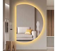 ZYBOWAYL 120 x 80cm Grande Semicircular Espejo de Longitud Completa Inteligente, 110 x 70cm 3 Color Regulable Espejo de Baño Antivaho con Botón Táctil(Left Cut,130x90cm/51x35)