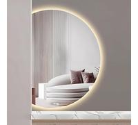 ZYBOWAYL 130cm Semicircular Espejo de Baño con Luz LED Regulable, 100cm Antivaho Espejo de Tocador Inteligente Sin Marco para Hogares Modernos(Left Cut,110x70cm/43x28in)