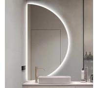 ZYBOWAYL 60x120cm Espejo de Baño de Pared LED Grande de Media Luna 50x100cm Antivaho Inteligente, 40x80cm Espejo de Tocador Regulable 3 Luces de Color(Left Cut,100x50cm/39x20in)