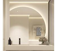 ZYBOWAYL 70/80cm Espejo de Baño Inteligente Sin Marco Antivaho Semicircular Grande, 90/100cm Espejo de Maquillaje 3 Color Regulable Retroiluminado con Luz LED(Left Under Cut,28inch/70cm)