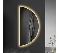 ZYBOWAYL 80/100/120 cm Espejo de Baño Pared Inteligente Retroiluminado con Iluminación LED, Grande Media Luna Espejo de Maquillaje Antivaho Sin Marco(Left Cut,47x24in)