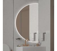 ZYBOWAYL 80×40cm Espejo de Baño Led Media Luna Antivaho Inteligente, 100×50cm Espejo de Cuerpo Entero de Pared 3 Color Regulable con Botón Táctil(Right Cut,47x24in)