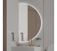 ZYBOWAYL 80×40cm Espejo de Baño Led Media Luna Antivaho Inteligente, 100×50cm Espejo de Cuerpo Entero de Pared 3 Color Regulable con Botón Táctil(Left Cut,32x16in)