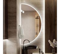 ZYBOWAYL 80×40cm Espejos de Baño Media Luna Inteligente LED, 100×50cm Espejo de Maquillaje Antivaho, Espelho Decorativos 3 Color Regulable 120×60cm(Left Cut,40x80cm/16x32in)