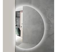 ZYBOWAYL 90x60cm Moderna Media Luna Espejo Baño Inteligente, 110x70cm Espejos de Pared Antivaho Regulable, 3 Colores Luz, con Interruptor Táctil(Left Cut,90x60cm/35x24)