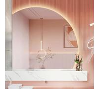 ZYBOWAYL Espejo Baño con Luz Regulable de 3 Colores 70x70cm Espejo de Maquillaje Antivaho Semicircular 90x90cm Ajuste de Brillo, Interruptor Táctil(Left Under Cut,100 * 100cm/40 * 40")