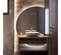 ZYBOWAYL Espejo de Baño Antivaho Media Luna, Espejo de Pared Regulable 3 Luces de Color Retroiluminado con Interruptor Táctil, a Prueba de Explosiones(Right Cut,120x80cm/47x32)