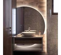 ZYBOWAYL Espejo de Baño Antivaho Media Luna, Espejo de Pared Regulable 3 Luces de Color Retroiluminado con Interruptor Táctil, a Prueba de Explosiones(Left Cut,110x70cm/43x28)