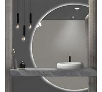 ZYBOWAYL Espejo de Baño de Pared, Espejo de Maquillaje Inteligente LED Sin Marco, Grande Semicircular Antivaho 3 Colores Regulable Impermeable(Right Cut,110 * 70cm)