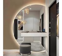 ZYBOWAYL Espejo de Baño LED de Media Luna Grande 90/100/110/120/130cm, Espejo de Tocador de Pared con 3 Colores Regulables, Antivaho Impermeable(Right Cut,90x60cm/35x24in)