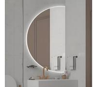 ZYBOWAYL Espejo de Baño LED Media Luna Regulable Antivaho, Retroiluminado Espejo de Tocador de Pared 3 Luces de Color para Decoración del Hogar(Right Cut,100x50cm/39x20in)