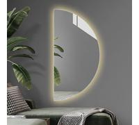 ZYBOWAYL Espejo de Baño LED sin Marco, Inteligente Iluminación 3 Colores Espejo de Maquillaje Media Luna, Espelho Decorativos de Pared Antivaho, Brillo Ajustable(Left Cut,47x24in)