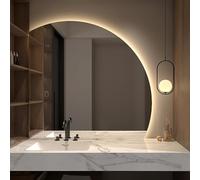 ZYBOWAYL Espejo de Baño Regulable Media Luna 70/80/90/100cm Espejo LED Retroiluminado Semicircular, Inteligente Antiniebla, para Salón Baño Maquillaje(Left Under Cut,70 * 70cm/28 * 28")