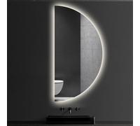 ZYBOWAYL Espejo de Maquillaje Antivaho 40×80cm, Espejo de Baño Led Media Luna, 50×100cm Luz Ajustable de 3 Colores con Interruptor Táctil Inteligente(Left Cut,32x16in)