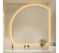 ZYBOWAYL Espejo de Pared Decorativo Antivaho Media Luna, 3 Color Luz LED Regulable 3000K/4000K/6000K, Espejo de Maquillaje Inteligente para Baño Salón(Right Under Cut,90 * 90cm/36 * 36")