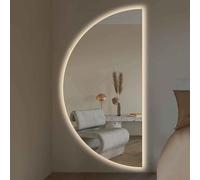 ZYBOWAYL Espejo de Pared Decorativo LED Retroiluminado Regulable con Luz de 3 Colores, Inteligente Espejo de Baño Antivaho Media Luna Grande Sin Marco(Right Cut,39x20in)