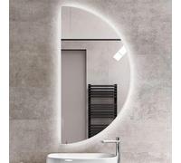 ZYBOWAYL Espejo de Pared LED Iluminación Inteligente Semicircular Grande, Espejo Maquillaje de Baño Antivaho Sin Marco, 3 Temperaturas de Color Ajustable(Left Cut,80cm/32inch)