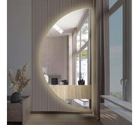 ZYBOWAYL Espejo de Tocador Media Luna LED Retroiluminado de 3 Colores, Espejo Inteligente Decorativos Antivaho Sin Marco Regulable con Botón Táctil(Right Cut,47x24in)