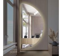 ZYBOWAYL Espejo de Tocador Media Luna LED Retroiluminado de 3 Colores, Espejo Inteligente Decorativos Antivaho Sin Marco Regulable con Botón Táctil(Left Cut,47x24in)