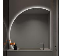 ZYBOWAYL Espejo de Vanidad Brillo Ajustable Inteligente con LED 3 Luces de Color, Espejo de Baño Antivaho Semicircular sin Marco para Dormitorio Maquillaje(Right Under Cut,36inch/90cm)