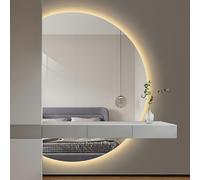 ZYBOWAYL Espejo de Vanidad LED Moderna 110x70cm, 3 Temperaturas de Color 3000K-4000K-6000K, Espejo de Baño de Pared Antivaho Grande de Semicircular 120x80cm(Left Cut,120x80cm/47x32in)