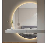 ZYBOWAYL Espejo de Vanidad LED Moderna 110x70cm, 3 Temperaturas de Color 3000K-4000K-6000K, Espejo de Baño de Pared Antivaho Grande de Semicircular 120x80cm(Right Cut,90x60cm/35x24in)