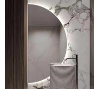 ZYBOWAYL Media Luna Espejo de Baño Inteligente 80/100/120cm, Antiniebla Espejo Maquillaje de Pared, Regulable 3 Luces de Color Retroiluminado(Left Cut,60x120cm/24x48in)