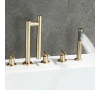 ZYCDP Grifo 5 Agujeros Sobre Bañera Giratoria de 360° Grifo de Bañera agua Fría y Caliente Oro Cepillado