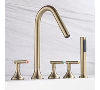 ZYCDP Grifo 5 Agujeros Sobre Bañera Grifo de Bañera con Ducha de Mano agua Fría y Caliente Oro Cepillado