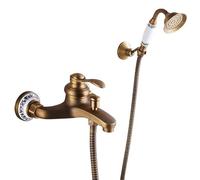 ZYCDP Grifo Bañera con Ducha Antiguo Estilo Latón Monomando Montaje En Pared Con Ducha De Mano Con Desviador Diseño Vintage, B