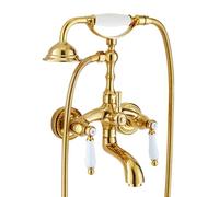 ZYCDP Grifo Bañera Pared Mango Cruz Doble Grifo Ducha 2 Salidas agua Caliente y Fria Oro
