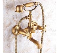 ZYCDP Grifo Bañera Pared Vintage Grifo de Ducha Dos Salidas Mango Cruz Doble de Laton Antiguo