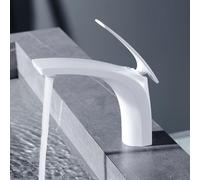 ZYCDP Grifo Baño Monomando Grifo de Lavabo Laton de Un Solo Agujero agua Fria y Caliente Blanco