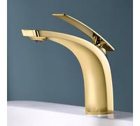 ZYCDP Grifo Baño Monomando Grifo de Lavabo Laton de Un Solo Agujero agua Fria y Caliente Oro