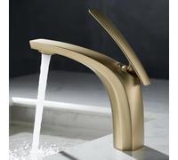 ZYCDP Grifo Baño Monomando Grifo de Lavabo Laton de Un Solo Agujero agua Fria y Caliente Oro Cepillado