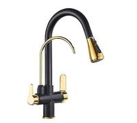 ZYCDP Grifo Cocina 3 vias Osmosis Extensible, Grifos Cocina Fregadero 360, 2 Modos, Grifo Cocina con Osmosis Integrado, Negro+dorado