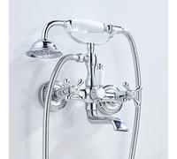 ZYCDP Grifo de Ducha Empotrado Vintage Grifo Bañera y Ducha Doble Cruz Mando de Laton Cromado