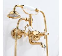 ZYCDP Grifo de Ducha Empotrado Vintage Grifo Bañera y Ducha Doble Cruz Mando de Laton Oro