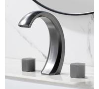 ZYCDP Grifo de Lavabo de Baño de 3 Orificios Gris Pistola 2 Mandos de Latón