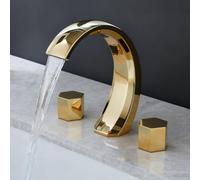 ZYCDP Grifo de Lavabo de Baño de 3 Orificios Oro 2 Mandos de Latón