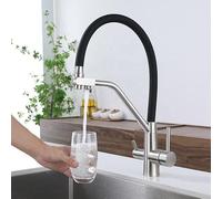 ZYCDP Grifo Fregadero Osmosis 3 Vias Acero Inoxidabl,Grifos Cocina Fregadero 360 Grifo Cocina con Osmosis Integrado Cepillado