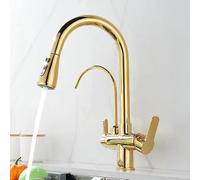 ZYCDP Grifos Cocina Fregadero 3 Vias, Grifo Cocina Osmosis Extraible, Grifo 360 Fregadero, Grifo De Fregadero De 2 Modos, Griferia Cocina Laton, Oro