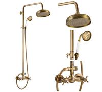 ZYCHSJXA Conjunto de Cabezal de Ducha de Lluvia de latón Antiguo de 8 Pulgadas con Grifo Expuesto de Doble función y 2 manijas en Forma de Cruz. Combinación de Accesorios de baño Vintage pa