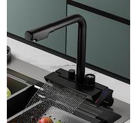 ZYCHSJXA Extendable Kitchen Faucet with Digital Display Multifunctional Brass Mixer Pull Down Sprayer Cascade Design Chrome Finish Perfect for Modern Kitchens