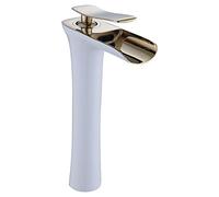 ZYCHSJXA Grifo de baño Moderno de latón, Monomando, Mezclador Lavabo, diseño de Cascada de Arco Alto, Ajuste de Agua fría y Caliente, válvula cerámica, Acabado Blanco, Elegante Mezclador de